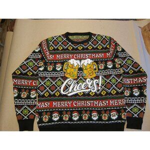Merry Christmas Cheers LED Light-Up Ugly Sweater Men M Giggling Getup Black Sant